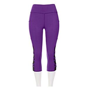 POP Fit Lily Criss-Cross Mesh Detail Pocketed Leggings in Purple ~S